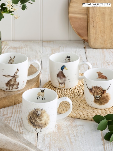 Royal Worcester Set Of 4 Wrendale Designs Countryside Farm Mugs