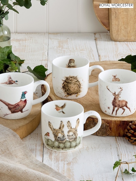 Royal Worcester Set Of 4 Wrendale Designs Woodland Mugs
