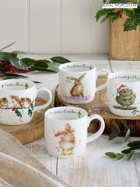 Royal Worcester Set Of 4 Wrendale Designs Christmas Mugs