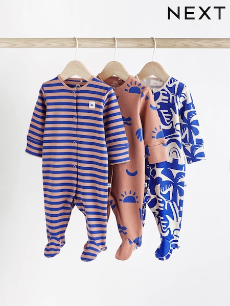 Cobalt Blue Dino Baby 100% Cotton Sleepsuits 3 Pack (0mths-3yrs) (766801) | €8.50 - €10