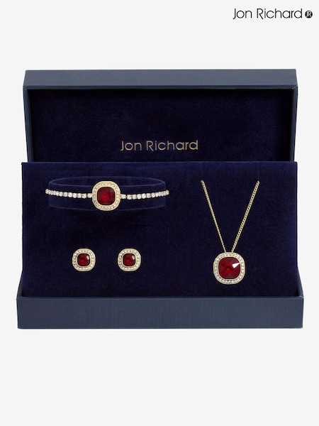 Gold Tone - Jon Richard Garnet Crystal Trio Necklace Set Gift Box