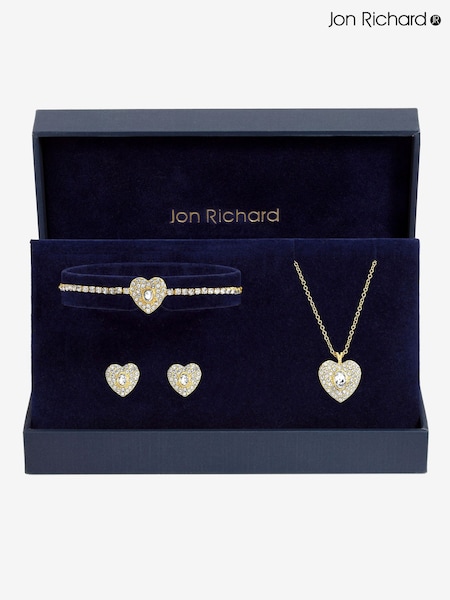 Gold Tone - Jon Richard Crystal Heart Trio Necklace Set Gift Box