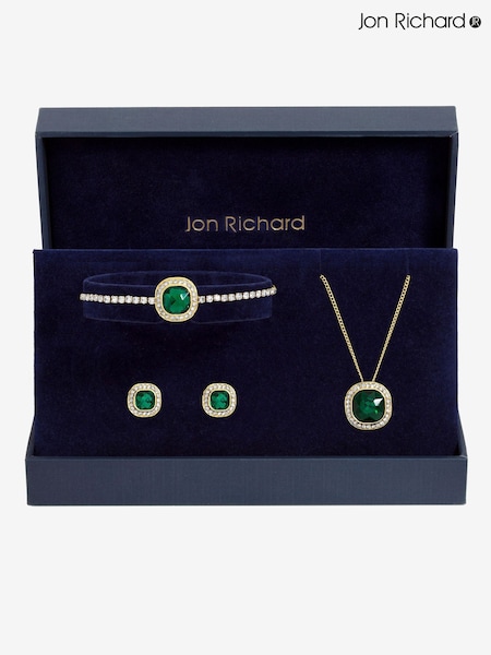 Gold Tone - Jon Richard Emerald Crystal Trio Necklace Set Gift Box