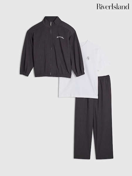 Gris - River Island Smart T-shirt Bomber & Joggers Set 3 Pack