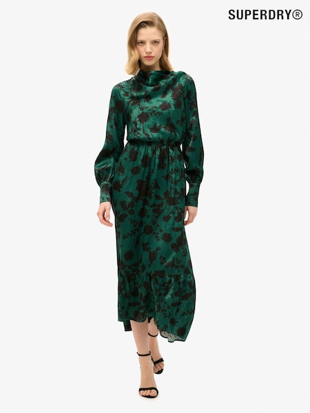 Superdry Sketch Floral Teal Maxi Cowl Neck Jacquard Dress (767728) | 495 QAR