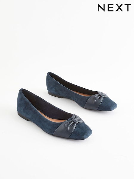 Navy Forever Comfort® Leather Square Toe Bow Ballerinas (767958) | €23