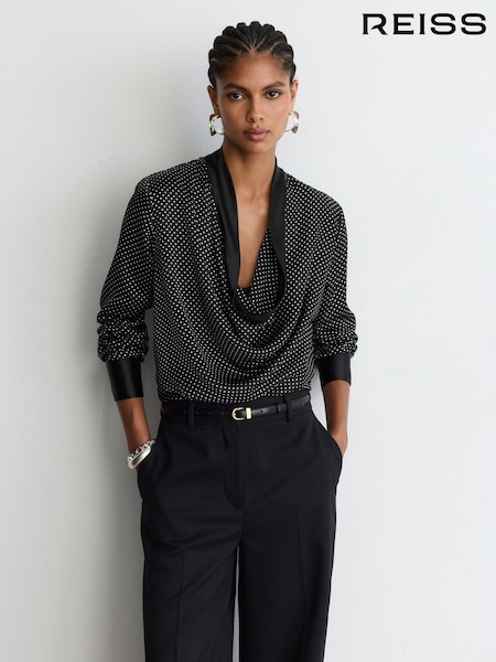 black/სპილოსძვლისფერი - Reiss Diana Silk Polka-dot Cowl-neck Blouse