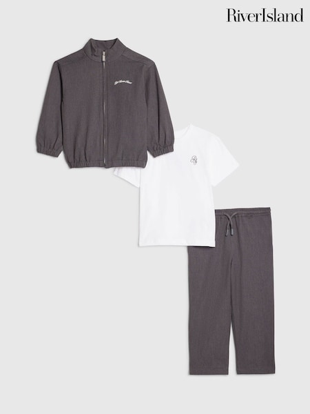 Grå - River Island Smart T-shirt Bomber & Joggers Set 3 Pack