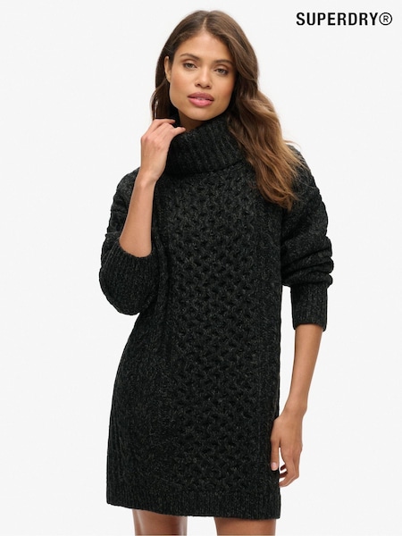 Schwarz Twist - Superdry – Rollkragenpulloverkleid mit Zopfmuster (768347) | 69 €