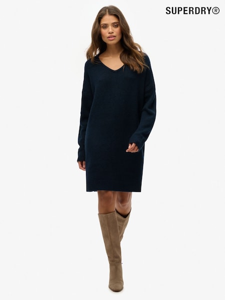 Superdry Dark Teal Twist Oversized V-Neck Jumper Dress (768467) | €65