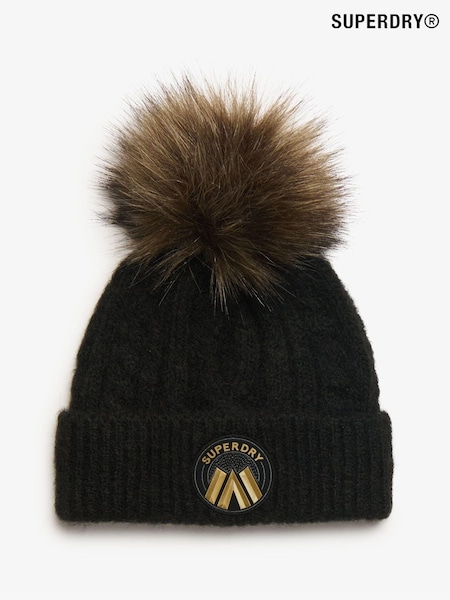 Superdry Black 100% Cotton Cable Luxe Knit Beanie Hat (768630) | € 18