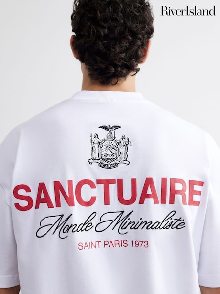 Ağ - Regular River Island Sanctuaire Crest T-shirt