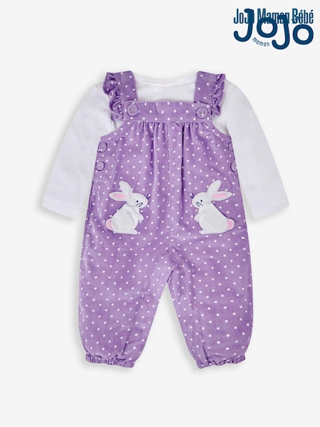 JoJo Maman Bébé Lilac Purple Bunny Appliqué Cord Dungarees & Top Set (768779) | AED172