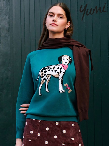 Blue - Yumi Dalmatian Intarsia Relaxed Jumper