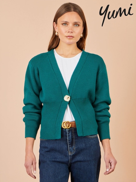 Blue - Yumi Knitted Button Cardigan