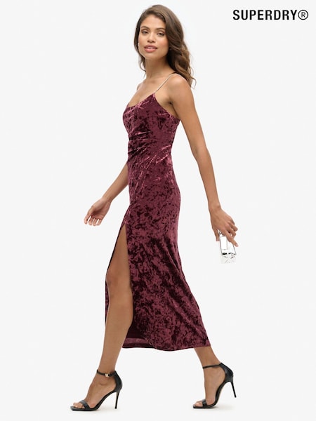 Maroon Crush - Superdry Diamonte Velvet Rochie lungă (768790) | 373 LEI
