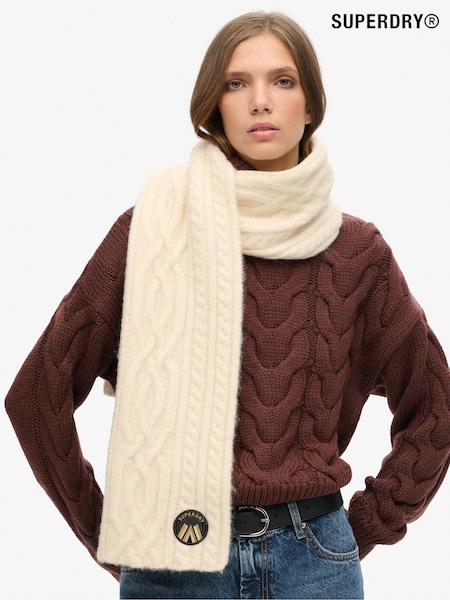 Superdry Oatmeal White Cable Luxe Knit Scarf (768794) | €51