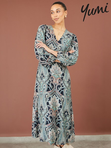 Green - Yumi Paisley Print Midi Dress