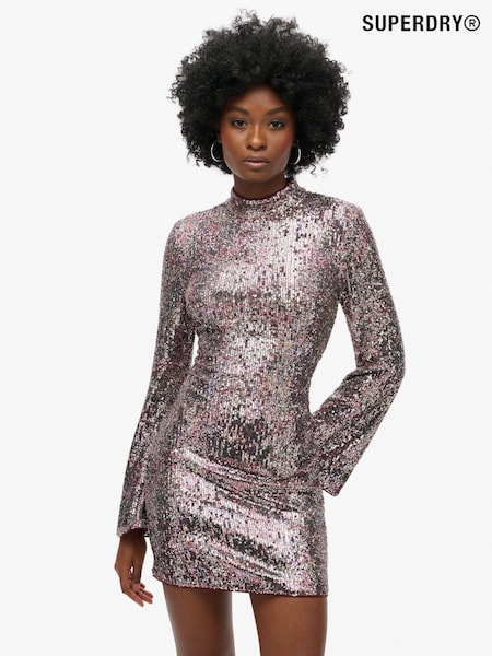 Superdry Floral Sequin Long Sleeve Printed Sequin 100% Cotton Mini Dress (768986) | €61