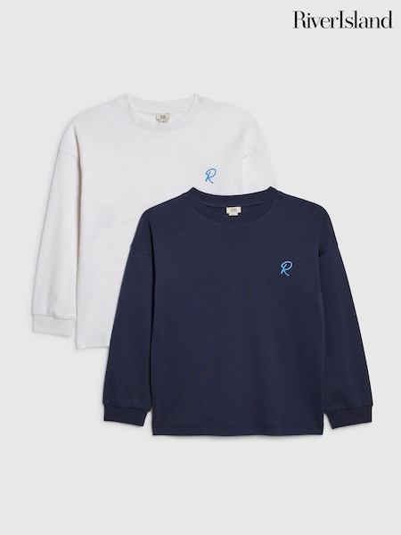 Blue - River Island Relaxed Fit Long Sleeve T-shirts 2 Pack
