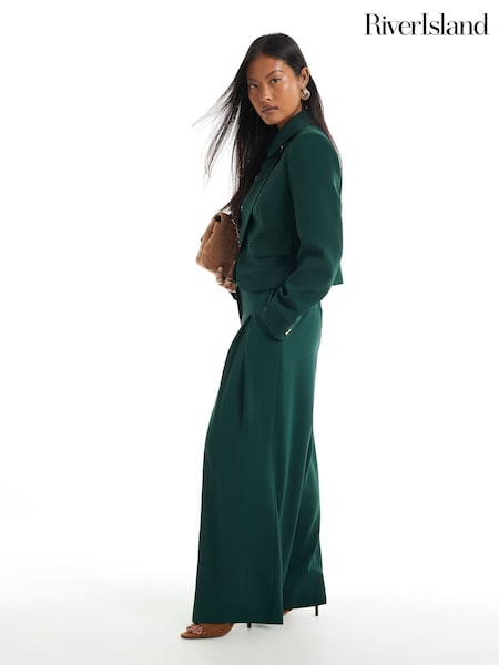 Grønn - River Island Petite Crepe-bukser med vide bukseben