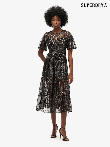 Superdry Volume Tiered Mesh Midi Dress (769048) | €95
