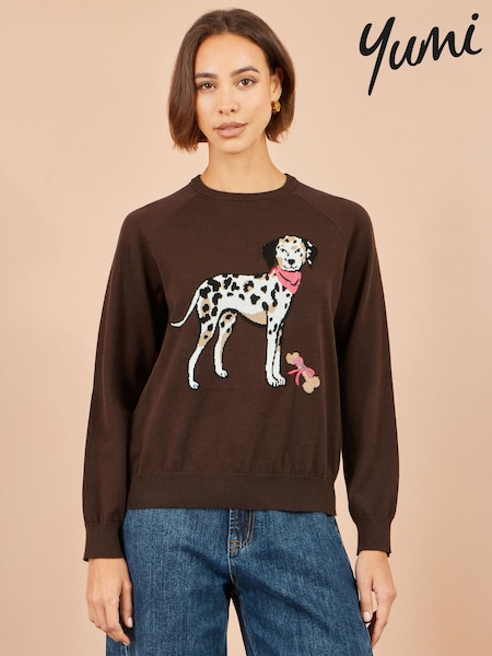Brown - Yumi Dalmatian Intarsia Relaxed Jumper