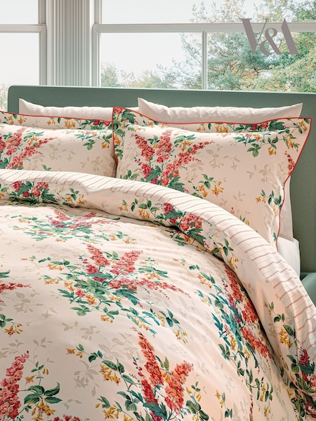 V&a Larkspur Meadow Floral 180 Thread Count Percale Duvet Cover And Pillowcase Set