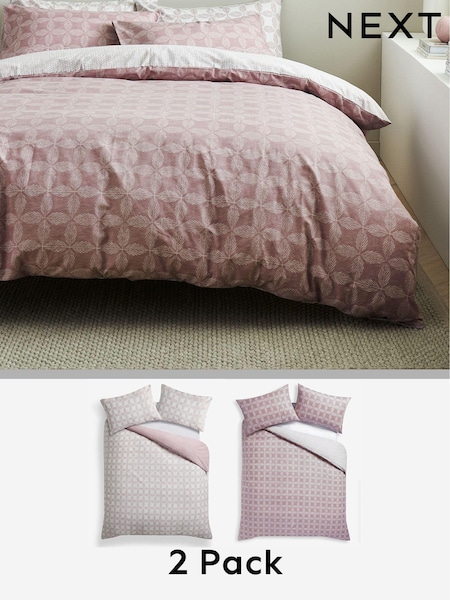 2 Pack Pink Tile Reversible Duvet Cover and Pillowcase Set (769307) | 52 QAR - 115 QAR