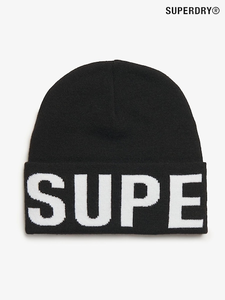 Superdry Black 100% Cotton Branded Knitted Beanie Hat (769326) | 1,202 UAH