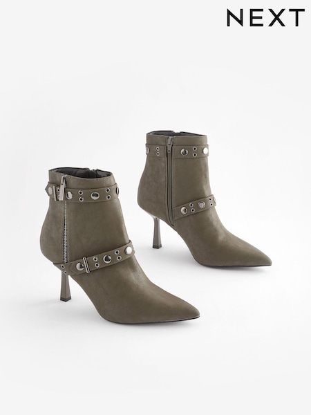Khaki Green Forever Comfort® Point Toe Stud Detail Heeled Boots (769514) | €30