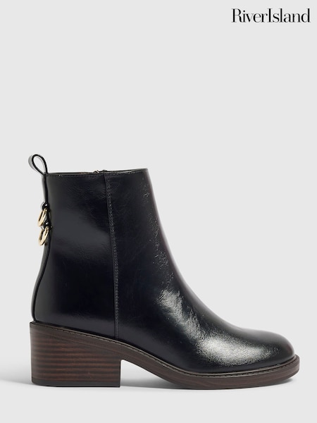 Black - River Island Block Heeled Ankle Boots