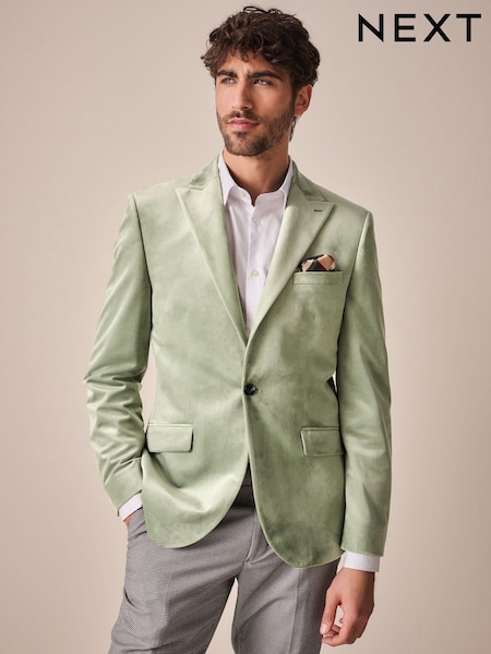 Green Slim Fit Self Lapel Velvet Blazer (769663) | 220 QAR