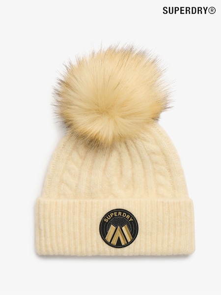 Superdry Oatmeal White 100% Cotton Cable Luxe Knit Beanie Hat (770004) | € 36