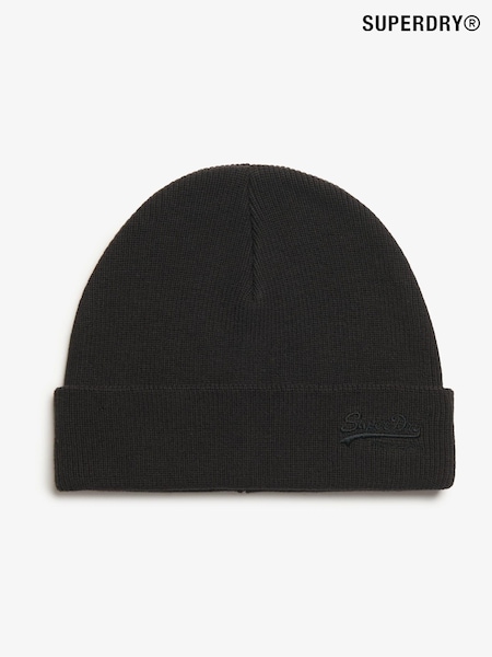 Superdry Black 100% Cotton Essential Logo Knitted Beanie (770016) | €27
