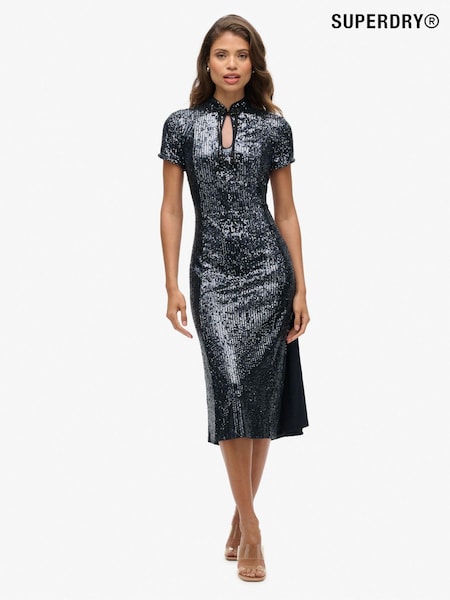 Superdry Gunmetal Sequin Mandarin Sequin Midi Dress (770218) | R$ 1,085