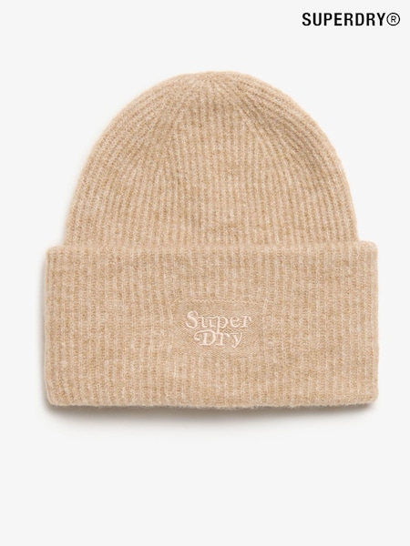 Superdry Toasted Coconut Brown Soft Rib Knit Winter Beanie 100% Cotton Hat (770267) | €29