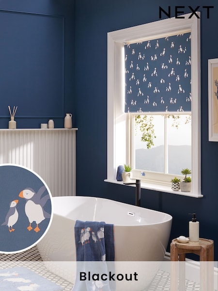 Blue Ready Made Blackout Bathroom Roller Blind Puffin Print (770559) | €31 - €72