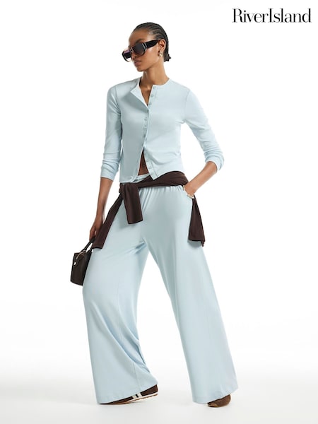 Blue - River Island Soft Touch Wide Leg Trousers