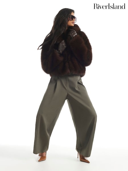 Brown - River Island Faux Fur Short Jacket