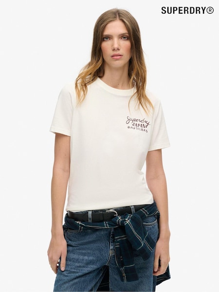 Superdry Off White 100% Cotton Tokyo Rhinestone Relaxed T-Shirt (770886) | €44