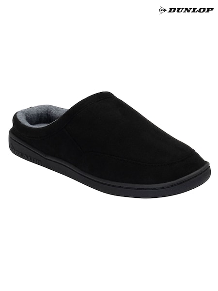 Black - Regular Dunlop Velour Mule Slippers