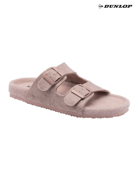 Pink - Dunlop Felt Double Stap Footbed Slippers