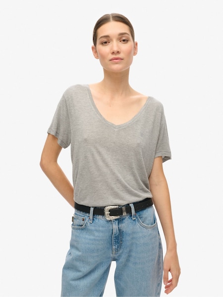 Superdry Silver Studios Slub Embroidered V-Neck Relaxed T-Shirt (771203) | kr358