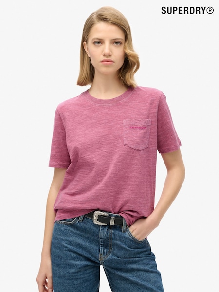 Superdry Shocking Pink 100% Cotton Essential Logo Overdyed T-Shirt (771292) | 148 QAR