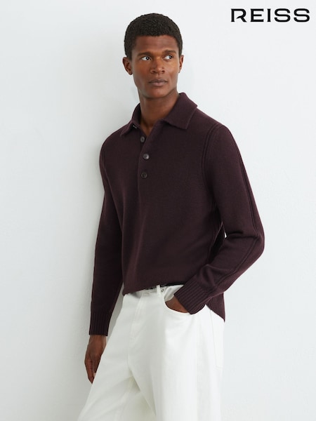 Bordeaux - Regular Reiss County Wool-cashmere Half-button Polo Jumper