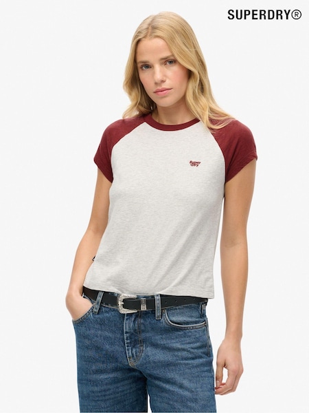 Superdry Rich Burgundy/Glacier Grey 100% Cotton Essential Logo Raglan T-Shirt (771325) | 114 QAR