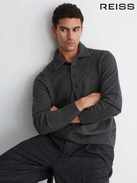 中灰色 - Regular Reiss County Wool-cashmere Half-button Polo Jumper