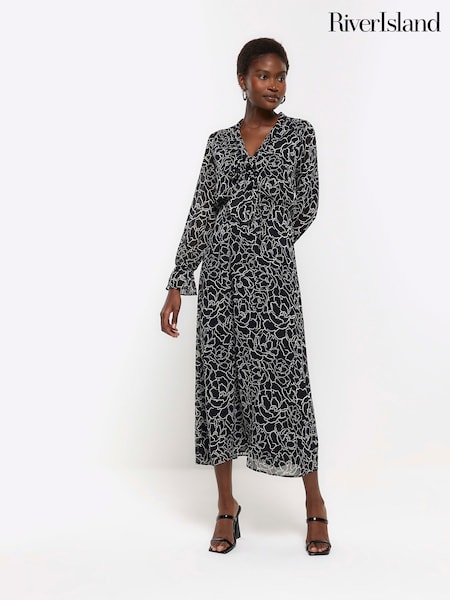 River Island Black Pussybow Midi Tea Dress (771828) | €16.50