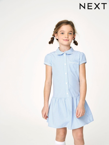 Blue Cotton Rich Drop Waist Gingham School Dress (3-14yrs) (771905) | AED38 - AED53